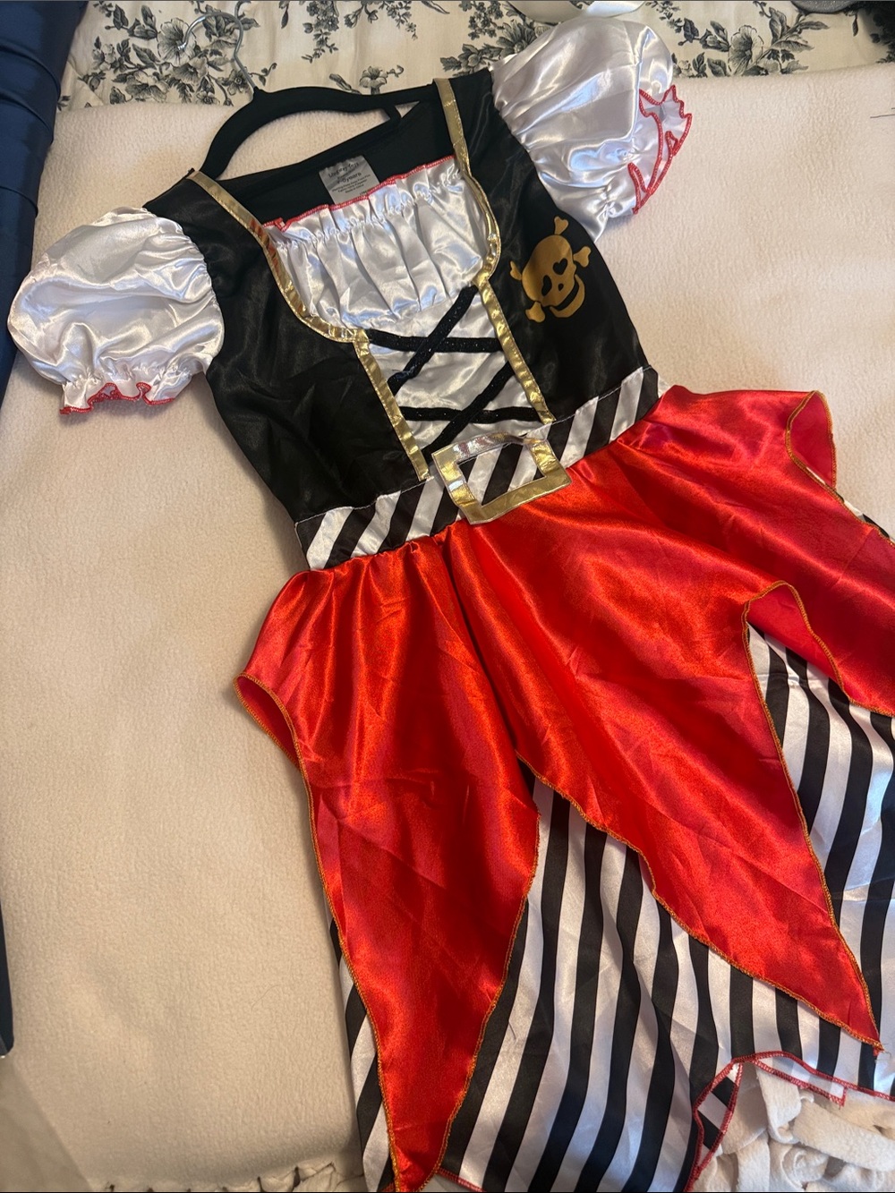 Kids Red Pirate Costume Dress with Black & White Stripes